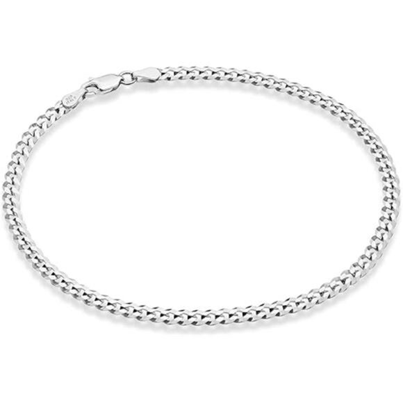 Miabella Solid 925 Sterling Silver Italian 3.5mm Diamond Cut Cuban Link Curb - Picture 7 of 7